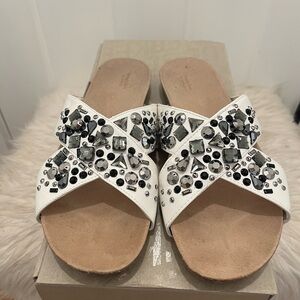 Women’s Crossband Flats Sandals Size 8 Jeweled Stones Embellished Slip On